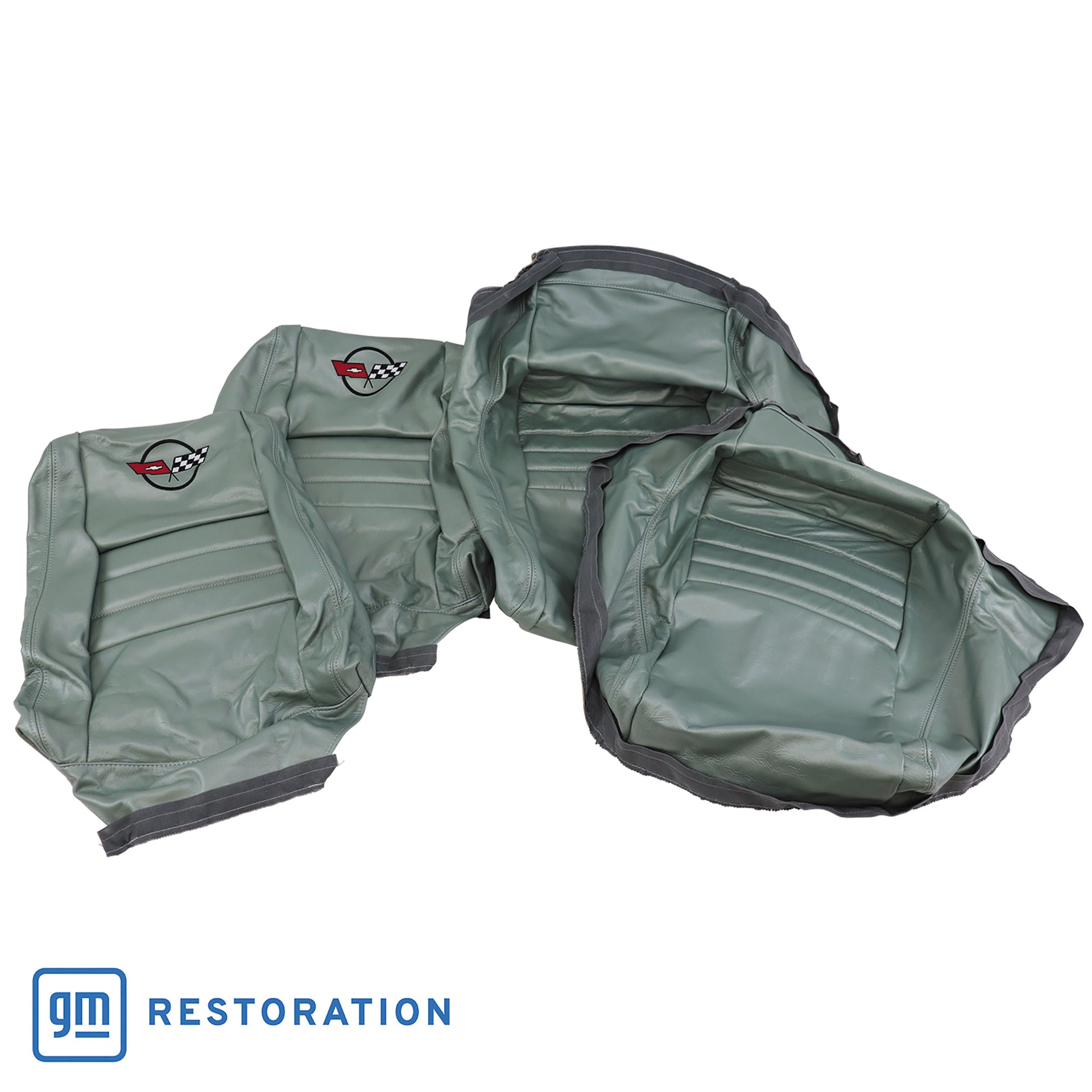 1982-1982 Corvette Embroidered 100% Leather Seat Covers - Silvergreen With 4" Bolster-420259E-Corvette-Store-Online