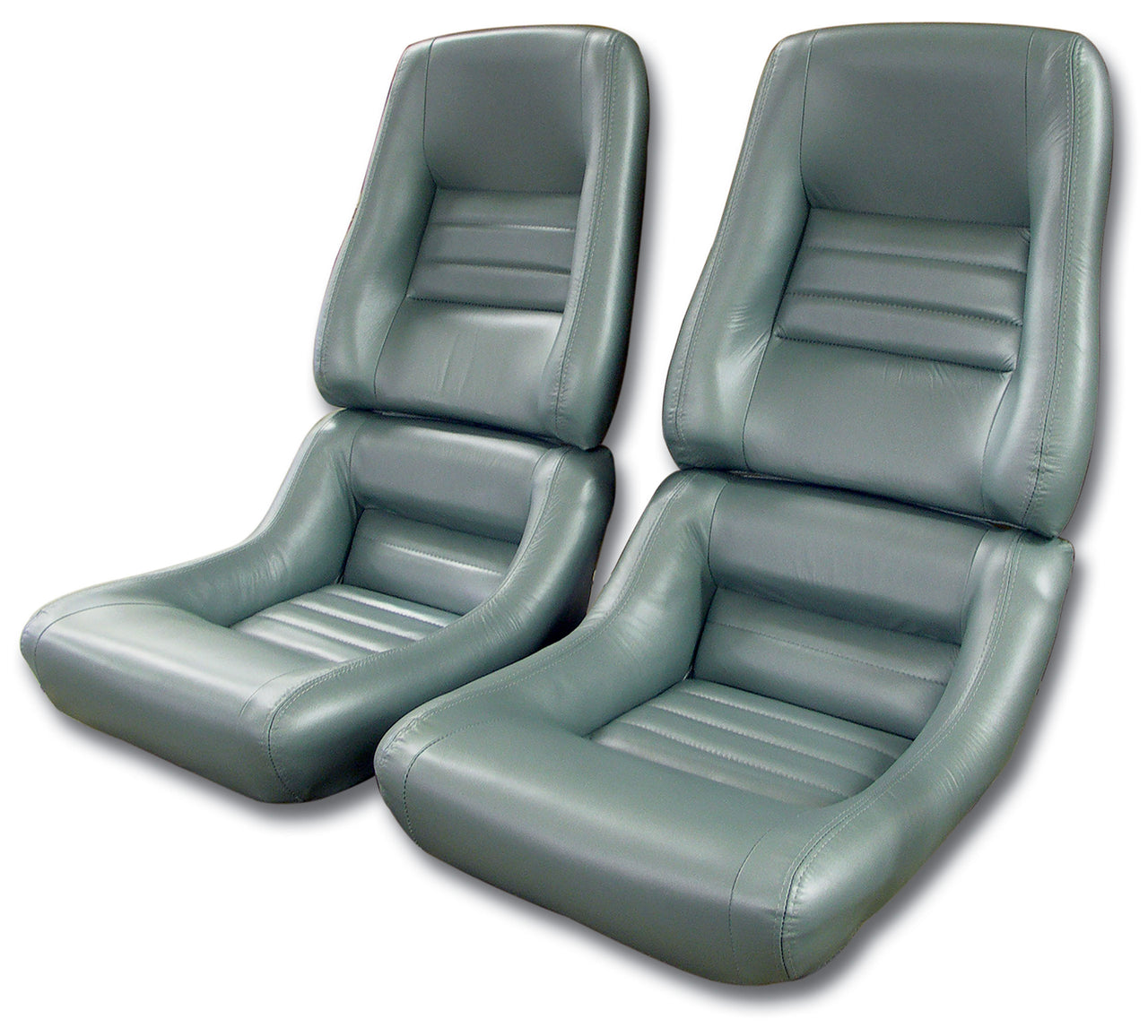 1982-1982 Corvette Leather Seat Covers Silvergreen 100%-Leather 4" Bolster-420259-Corvette-Store-Online