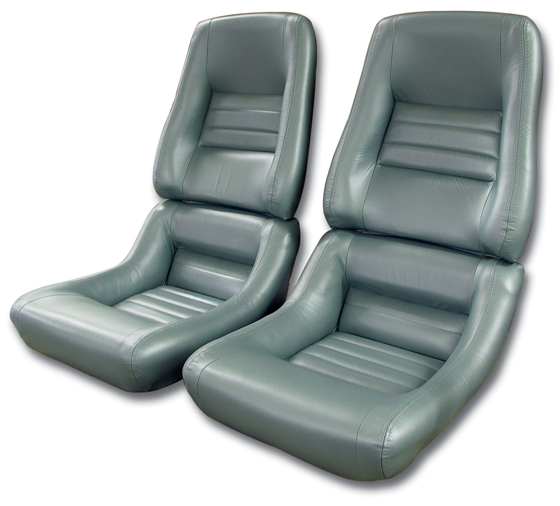 1982-1982 Corvette Leather Seat Covers Silvergreen 100%-Leather 4" Bolster-420259-Corvette-Store-Online