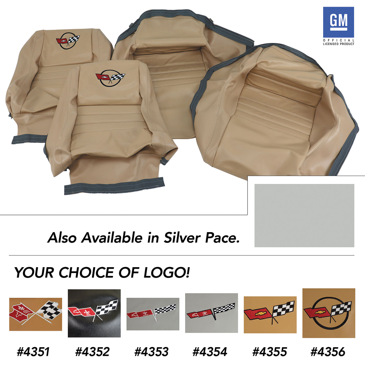 1978-1978 Corvette Embroidered 100% Leather Seat Covers - Silver Pace With 4" Bolster-420262E-Corvette-Store-Online