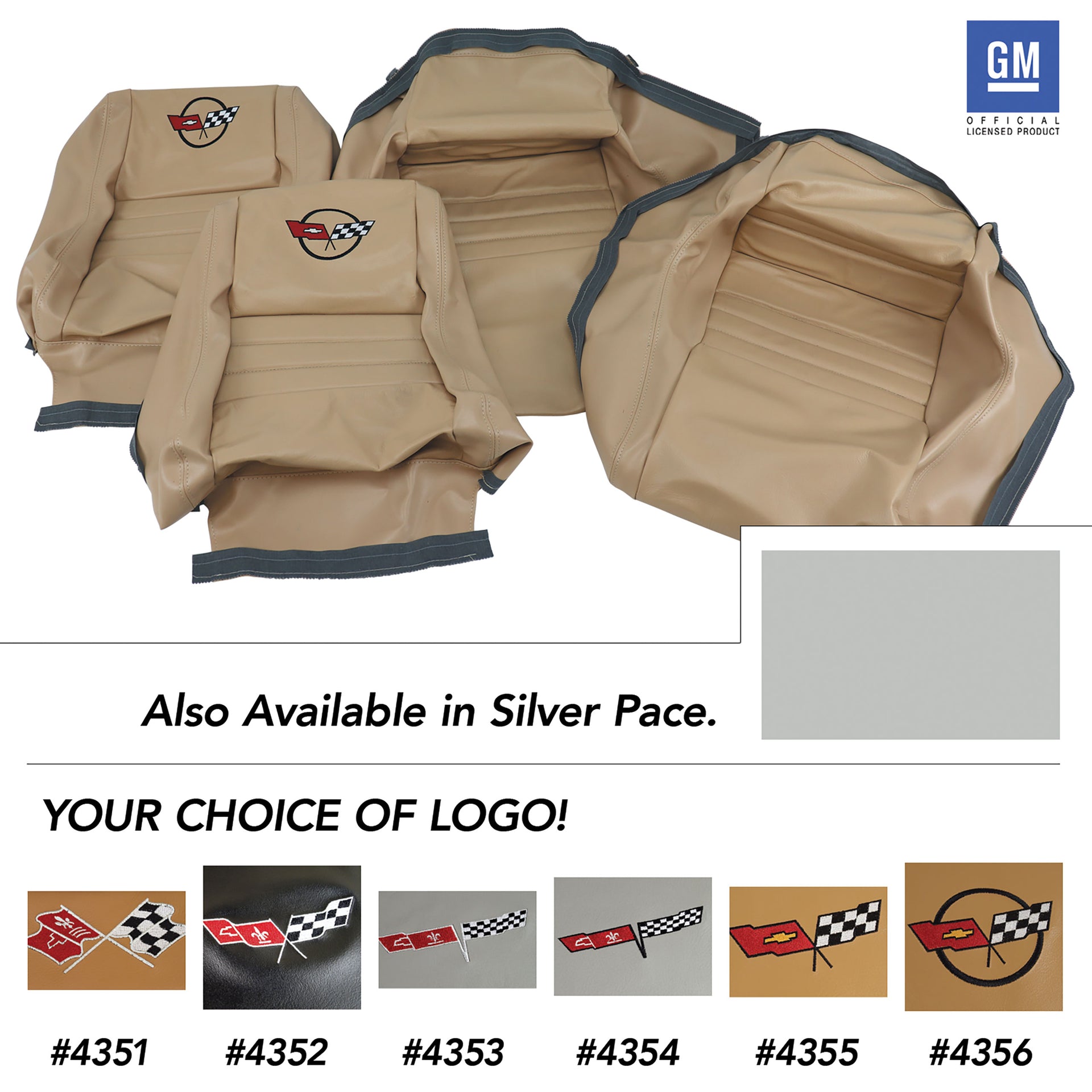 1978-1978 Corvette Embroidered 100% Leather Seat Covers - Silver Pace With 4" Bolster-420262E-Corvette-Store-Online