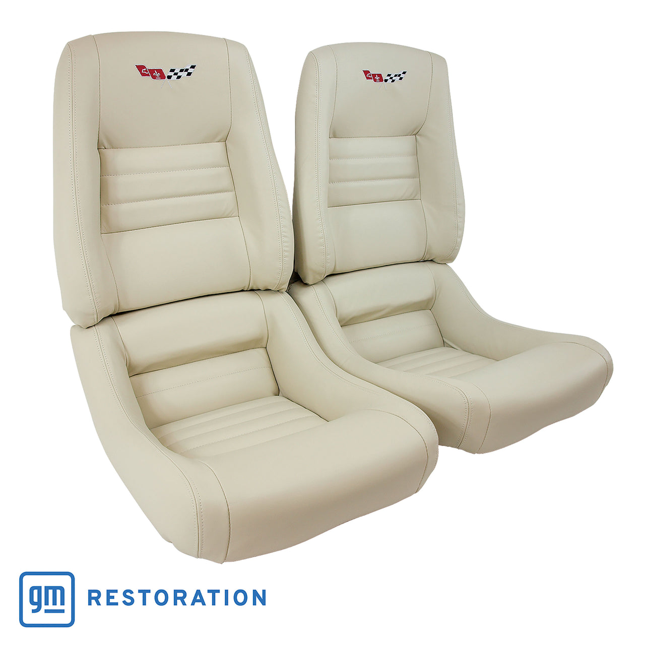 1979-1980 Corvette Embroidered 100% Leather Seat Covers - Oyster With 4" Bolster-420266E-Corvette-Store-Online