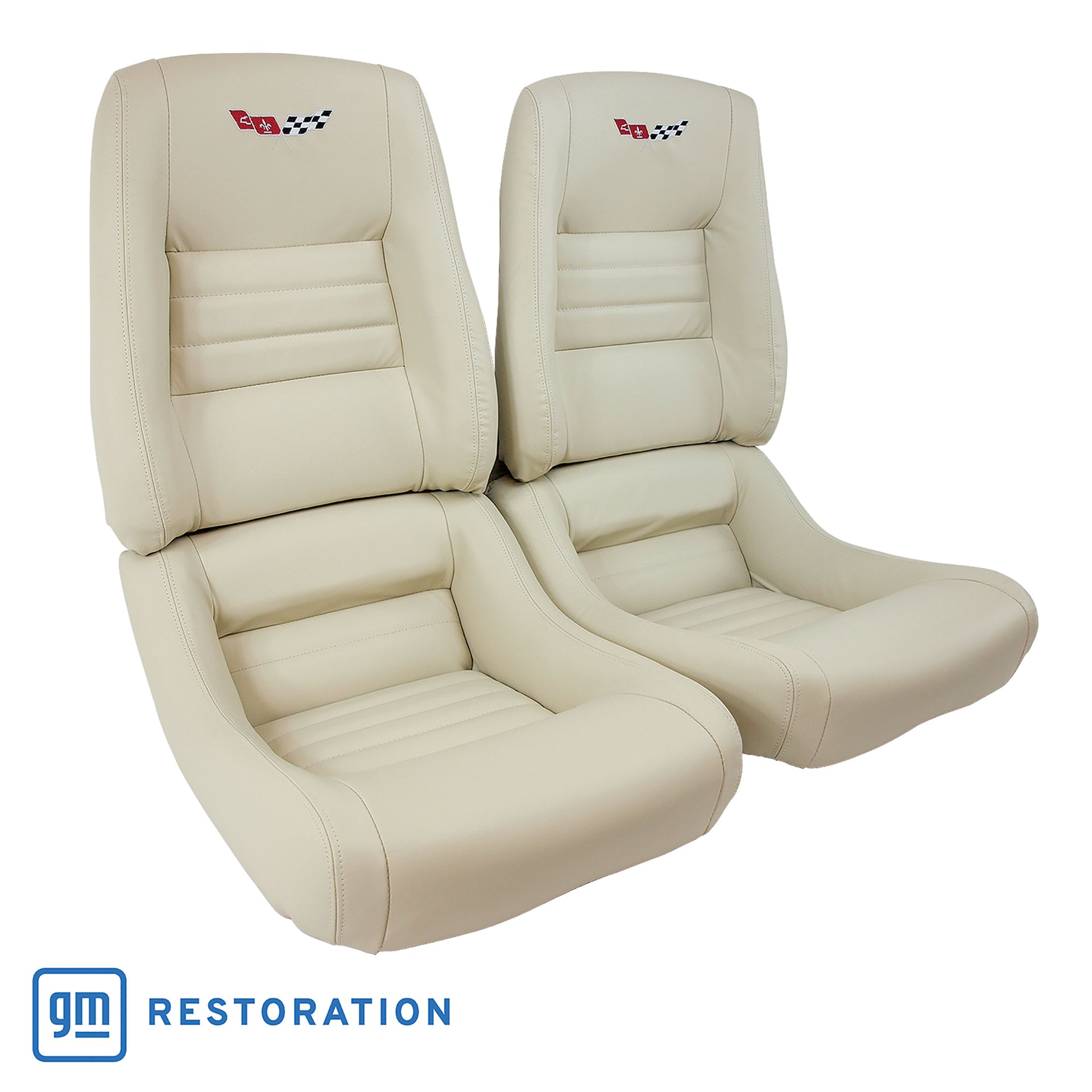 1979-1980 Corvette Embroidered 100% Leather Seat Covers - Oyster With 4" Bolster-420266E-Corvette-Store-Online