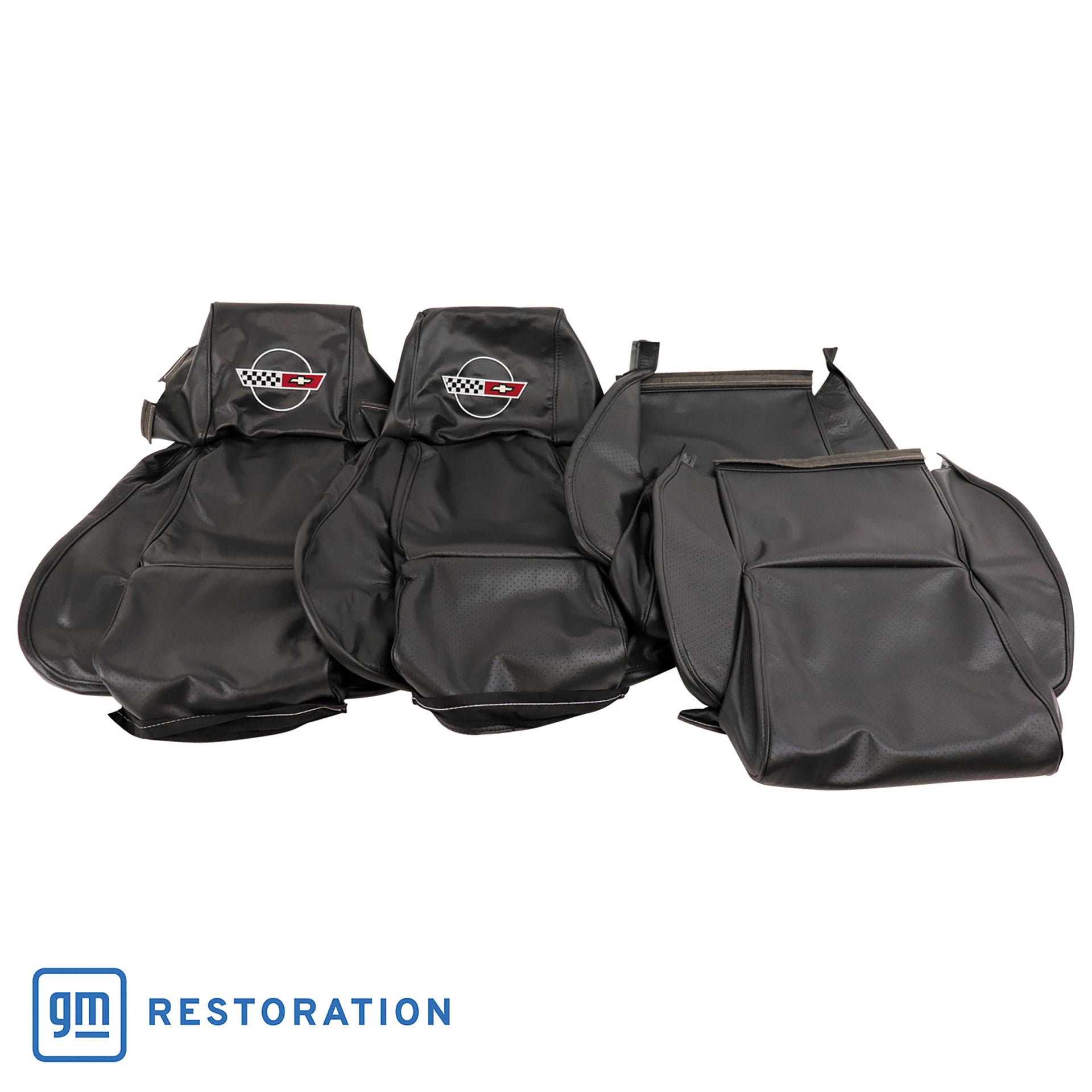 1984-1987 Corvette OE Style Embroidered Standard Leather Seat Covers W/OE Perf Inserts - Graphite-420322E-Corvette-Store-Online