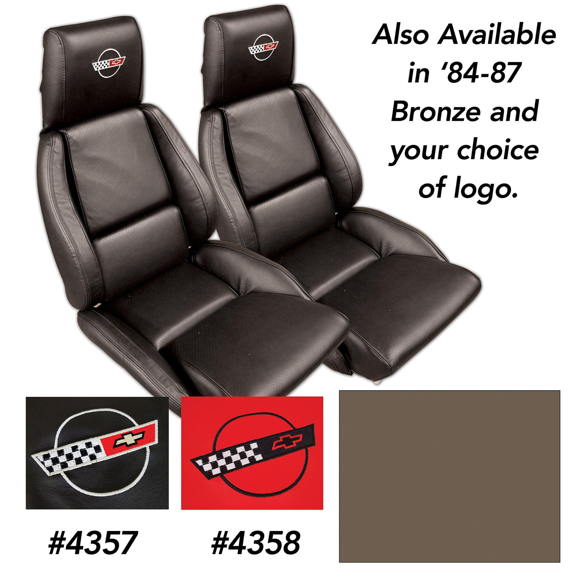 1984-1987 Corvette OE Style Embroidered Standard Leather Seat Covers W/OE Perf Inserts - Bronze-420371E-Corvette-Store-Online