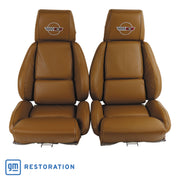 1988-1988 Corvette OE Style Embroidered Standard Leather Seat Covers W/OE Perf Inserts - Saddle-420378E-Corvette-Store-Online