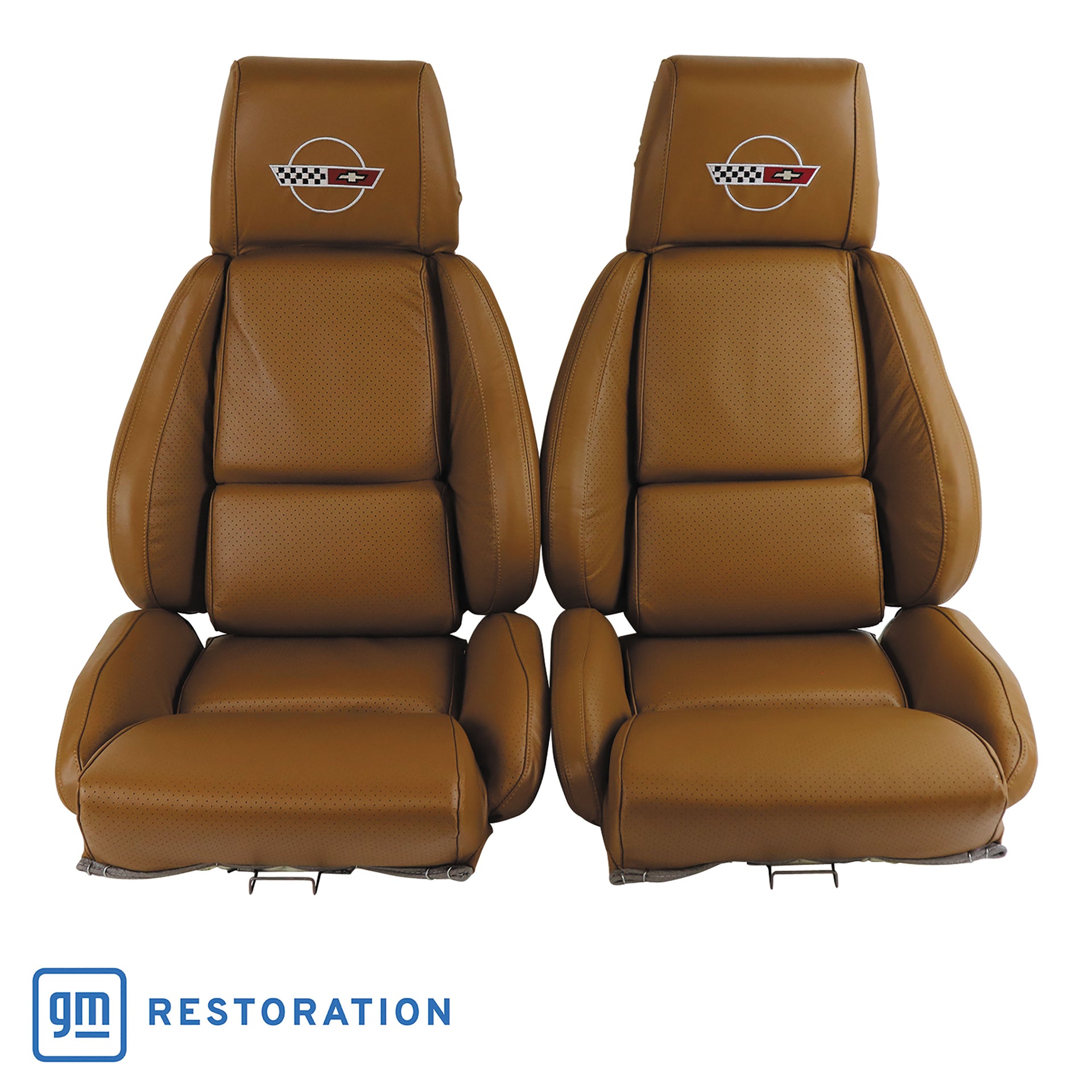 1988-1988 Corvette OE Style Embroidered Standard Leather Seat Covers W/OE Perf Inserts - Saddle-420378E-Corvette-Store-Online