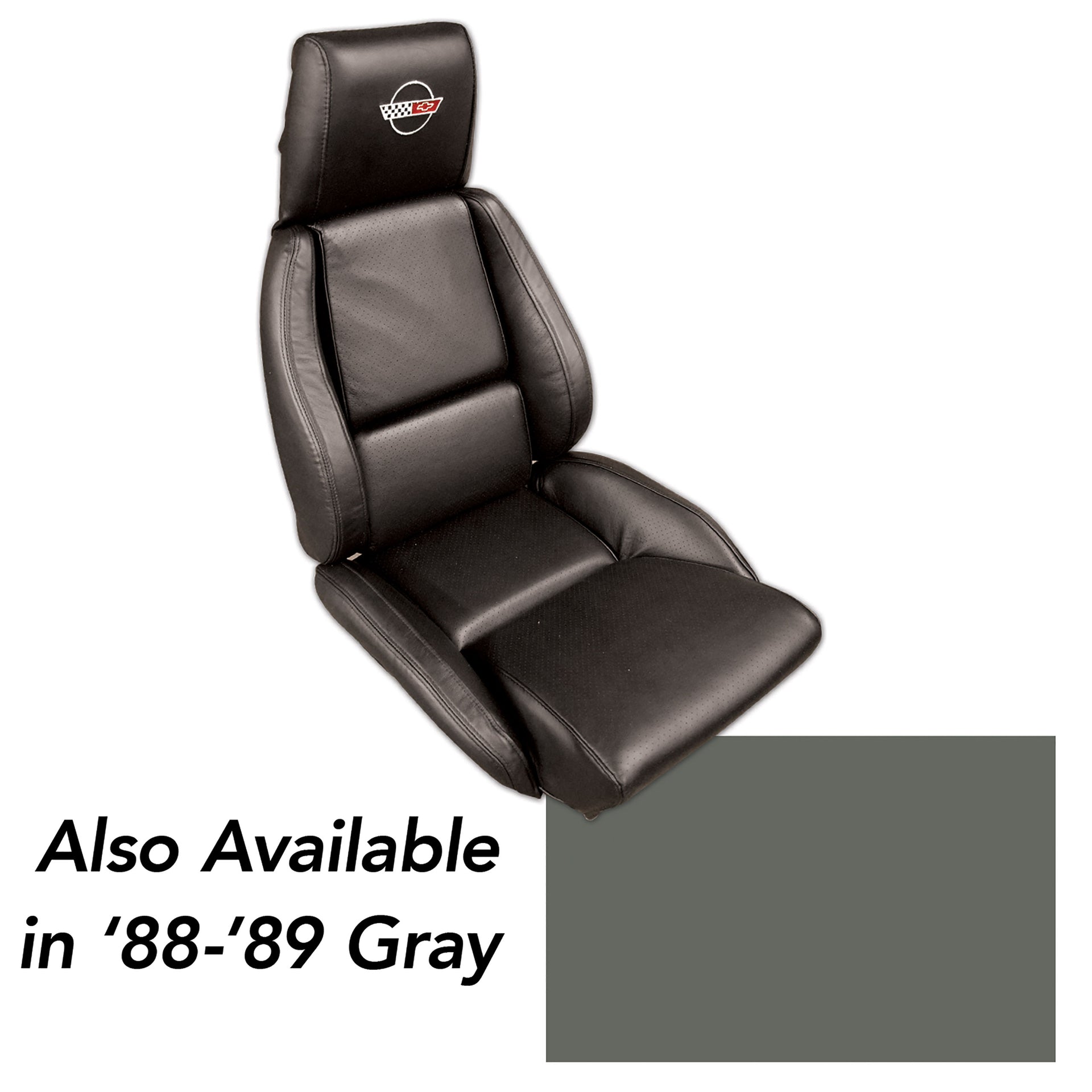 1988-1988 Corvette OE Style Embroidered Standard Leather Seat Covers W/OE Perf Inserts - Gray-420379E-Corvette-Store-Online