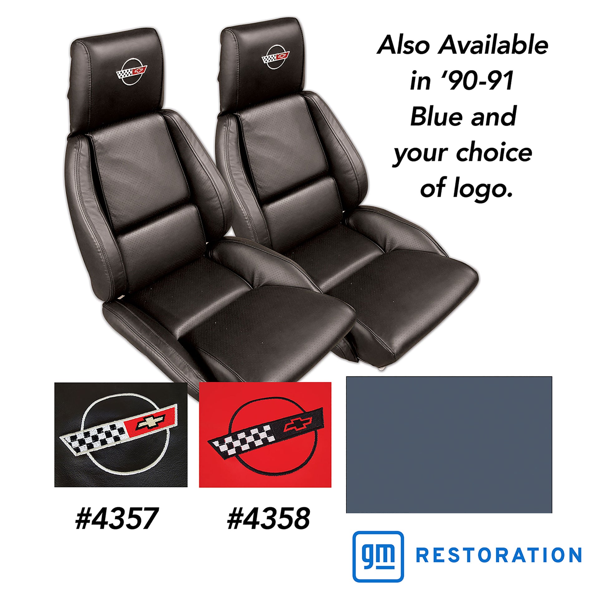 1990-1991 Corvette OE Style Embroidered Standard Leather Seat Covers - Blue-420480E-Corvette-Store-Online