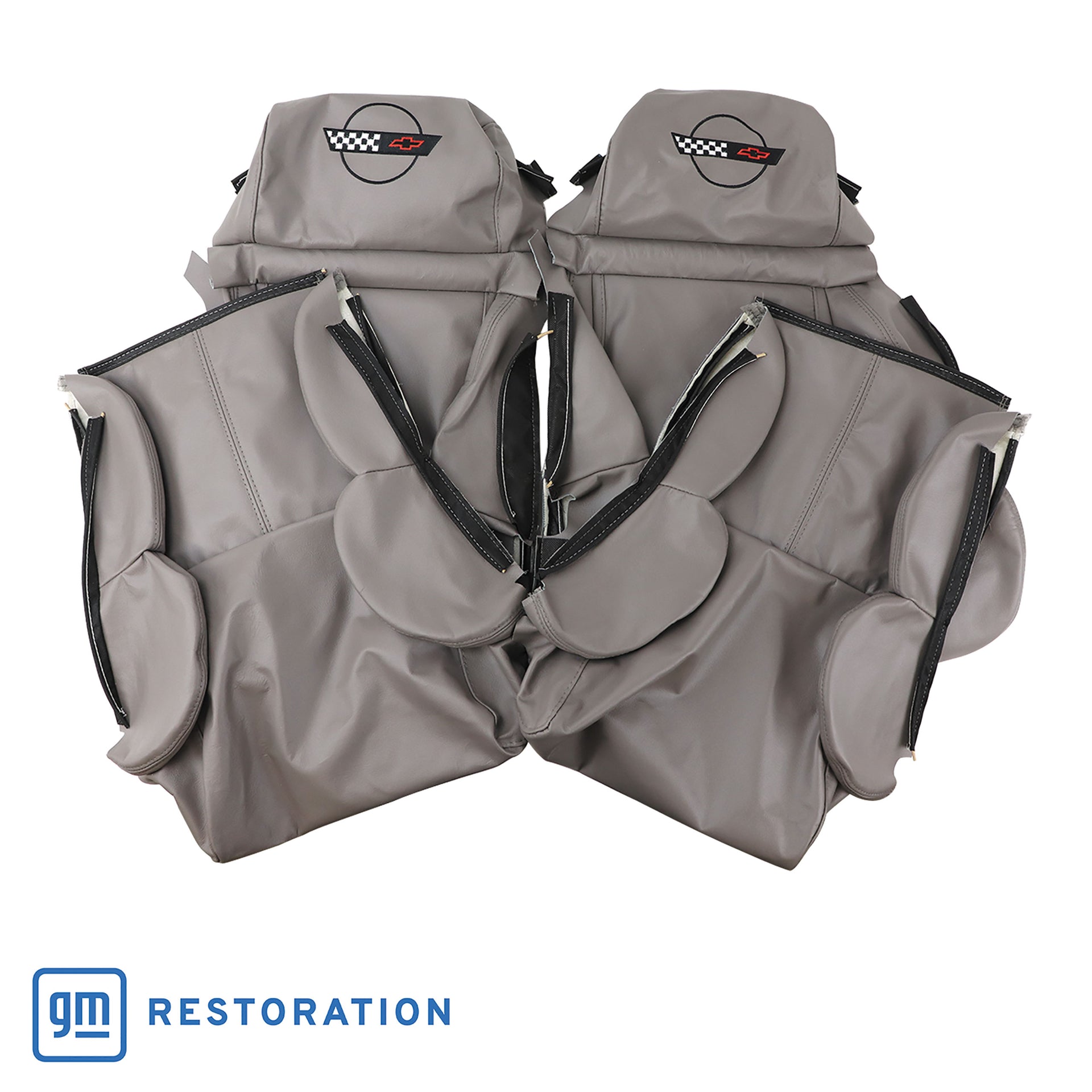 1990-1991 Corvette OE Style Embroidered Standard Leather Seat Covers - Gray-420481E-Corvette-Store-Online