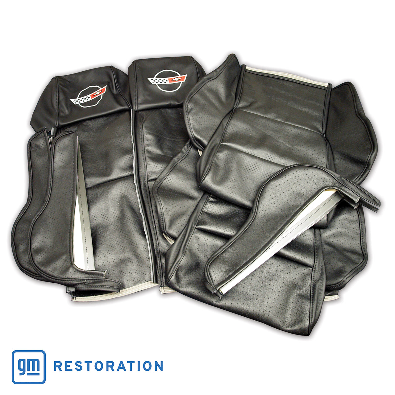 1984-1988 Corvette OE Style Embroidered Sport Leather Seat Covers - Black-420520E-Corvette-Store-Online
