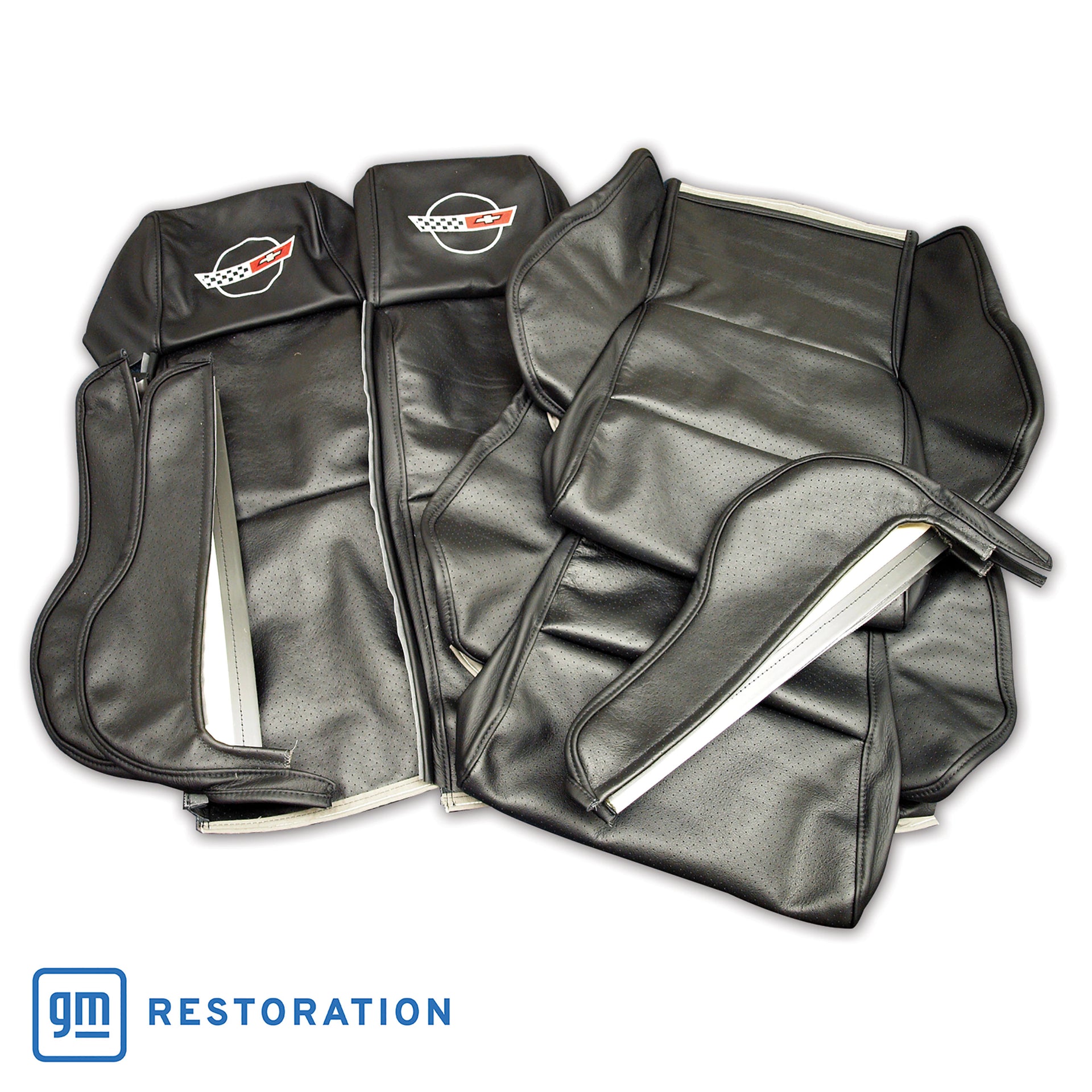 1984-1988 Corvette OE Style Embroidered Sport Leather Seat Covers - Black-420520E-Corvette-Store-Online