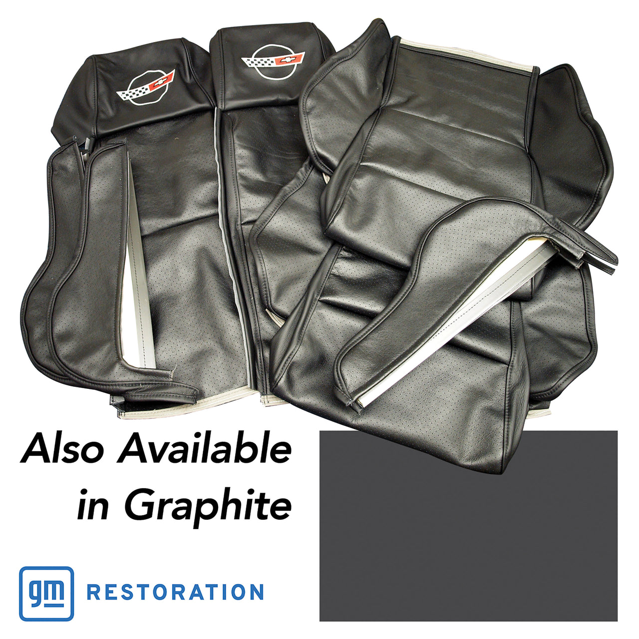 1984-1987 Corvette OE Style Embroidered Sport Leather Seat Covers - Graphite-420522E-Corvette-Store-Online