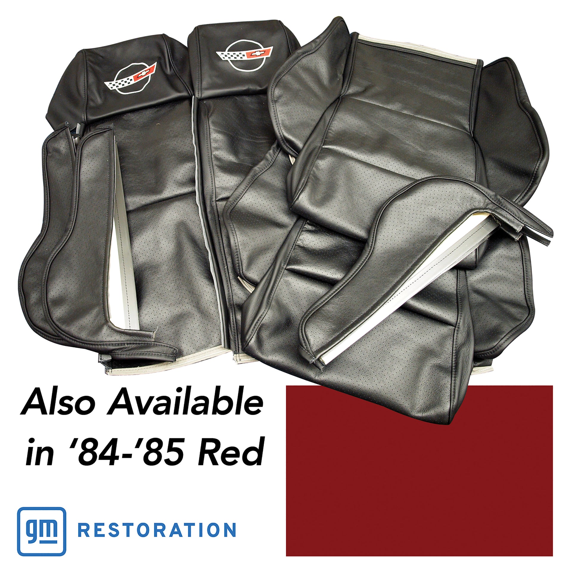 1984-1985 Corvette OE Style Embroidered Sport Leather Seat Covers - Red-420527E-Corvette-Store-Online