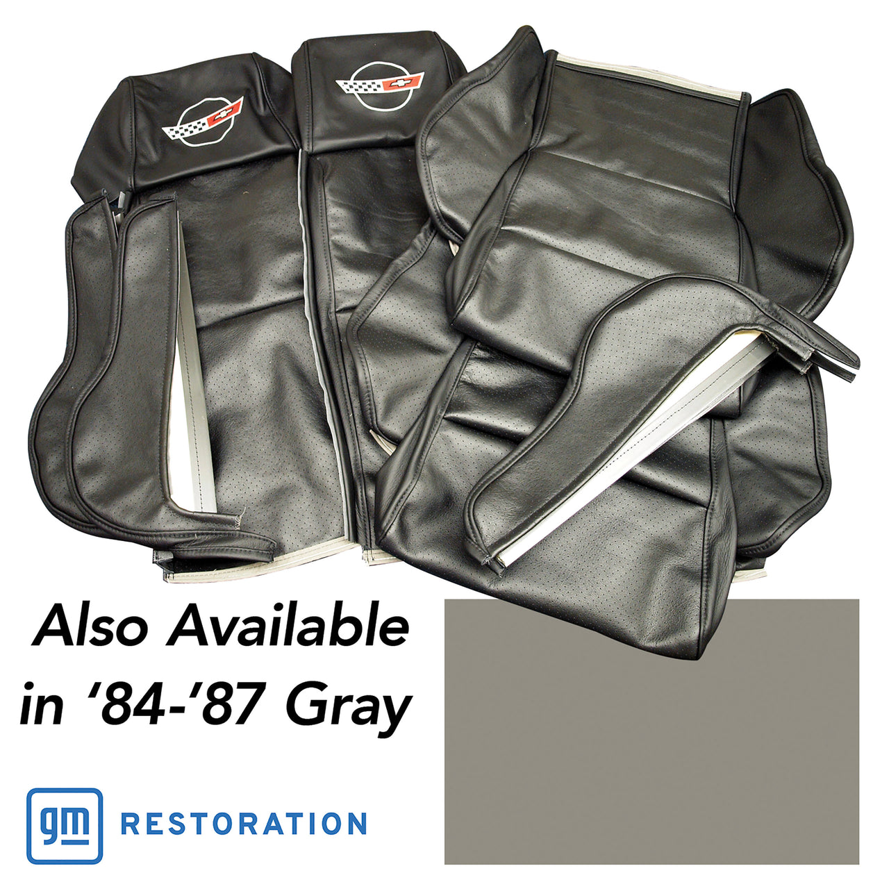 1984-1987 Corvette OE Style Embroidered Sport Leather Seat Covers - Gray-420569E-Corvette-Store-Online