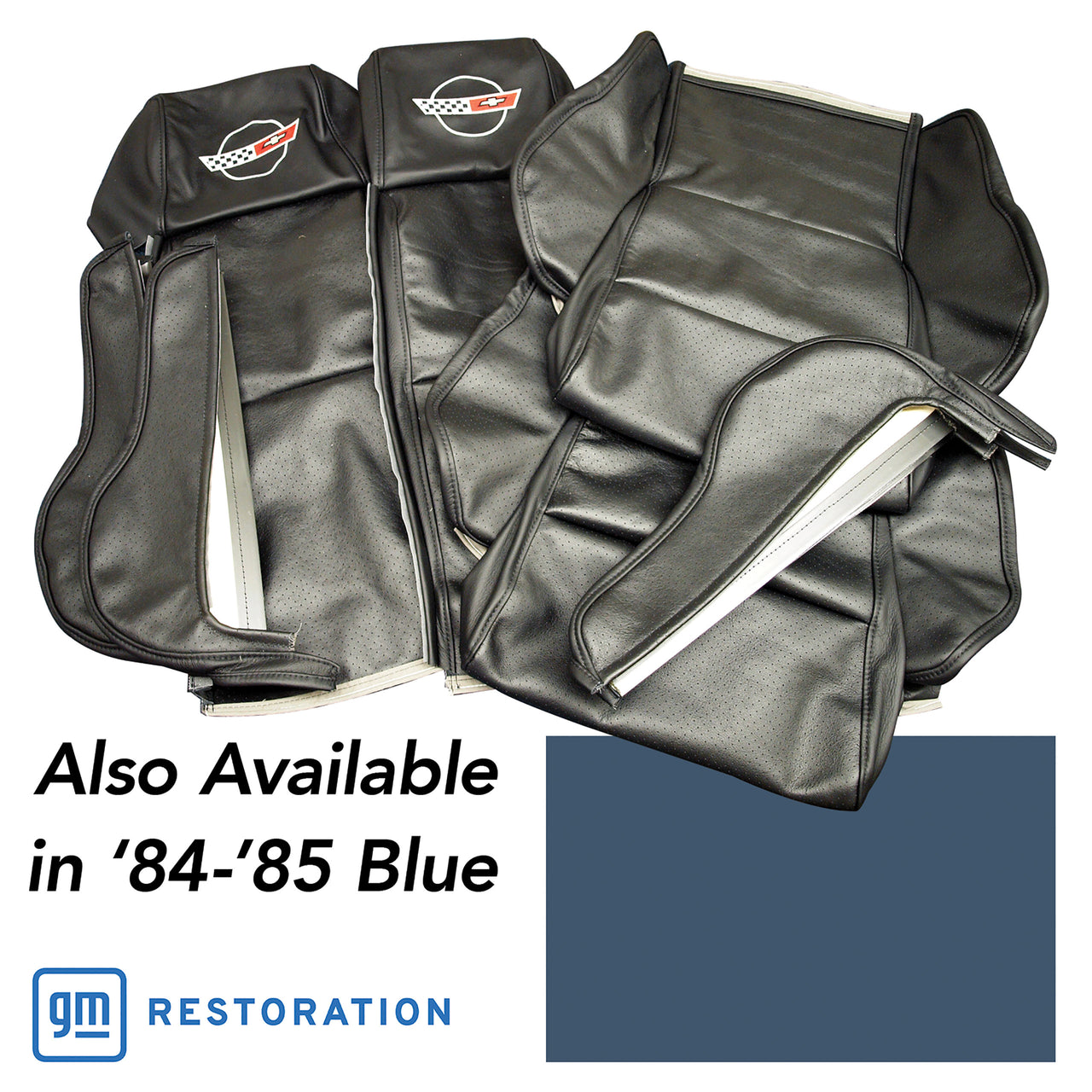1984-1985 Corvette OE Style Embroidered Sport Leather Seat Covers - Blue-420570E-Corvette-Store-Online