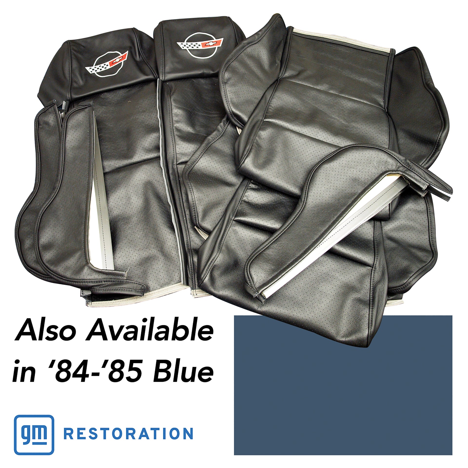 1984-1985 Corvette OE Style Embroidered Sport Leather Seat Covers - Blue-420570E-Corvette-Store-Online
