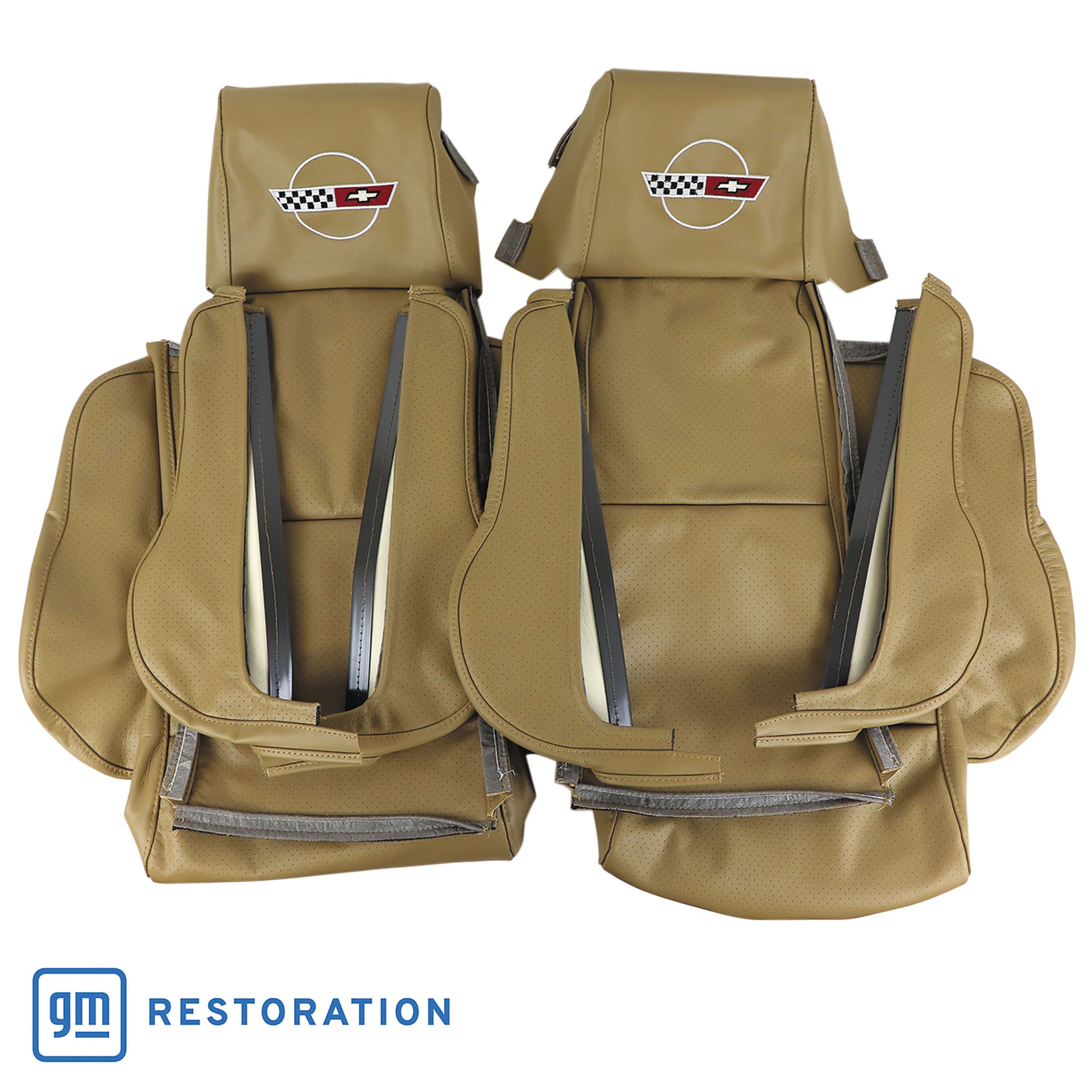 1984-1987 Corvette OE Style Embroidered Sport Leather Seat Covers - Saddle-420572E-Corvette-Store-Online