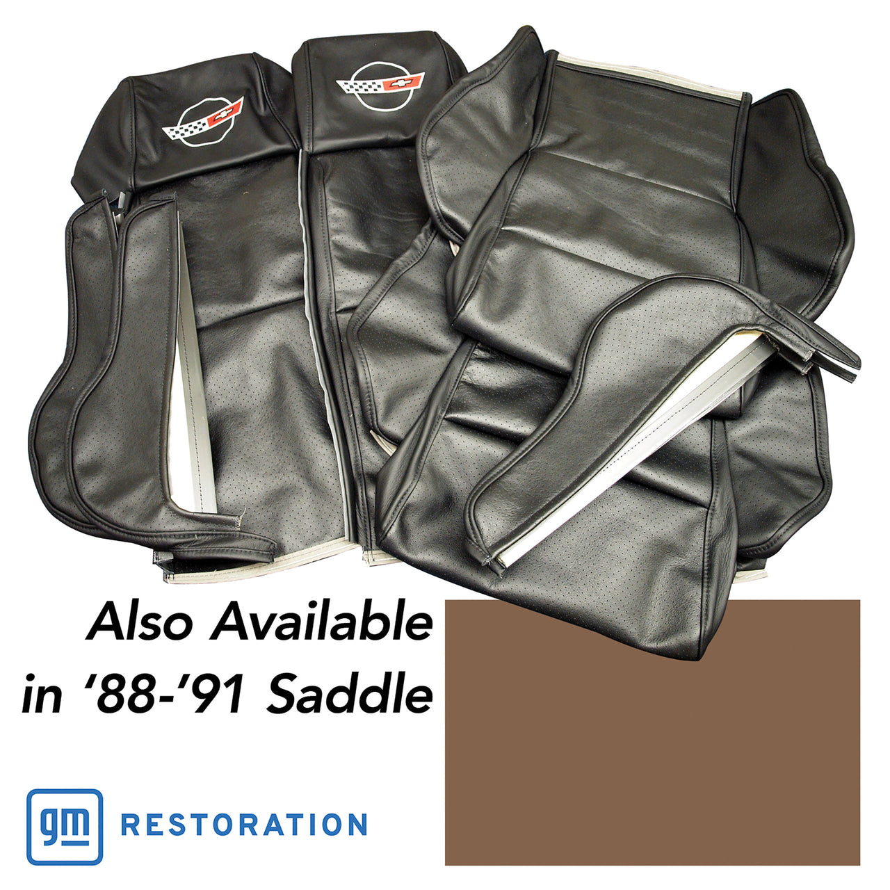 1988-1988 Corvette OE Style Embroidered Sport Leather Seat Covers - Saddle-420578E-Corvette-Store-Online
