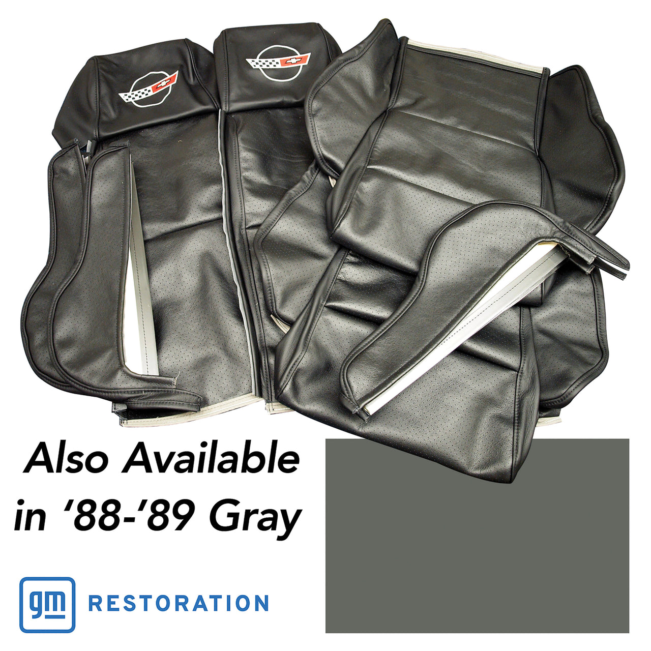 1988-1988 Corvette OE Style Embroidered Sport Leather Seat Covers - Gray-420579E-Corvette-Store-Online