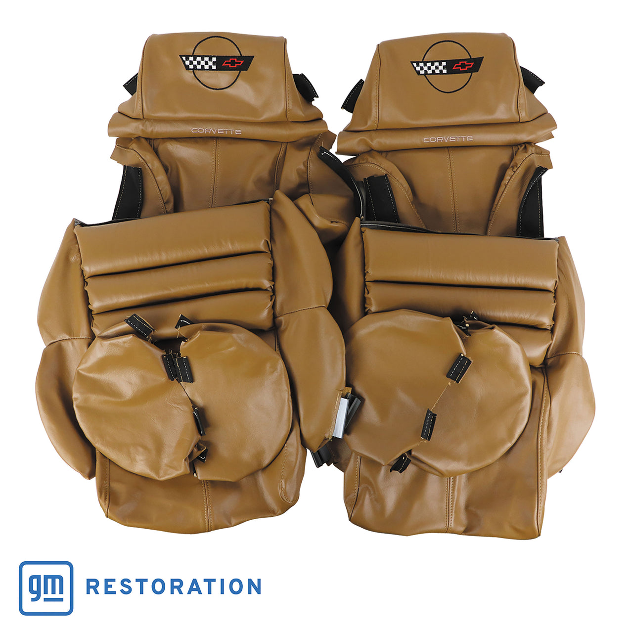 1991-1991 Corvette OE Style Embroidered Sport Leather Seat Covers - Saddle-420778E-Corvette-Store-Online