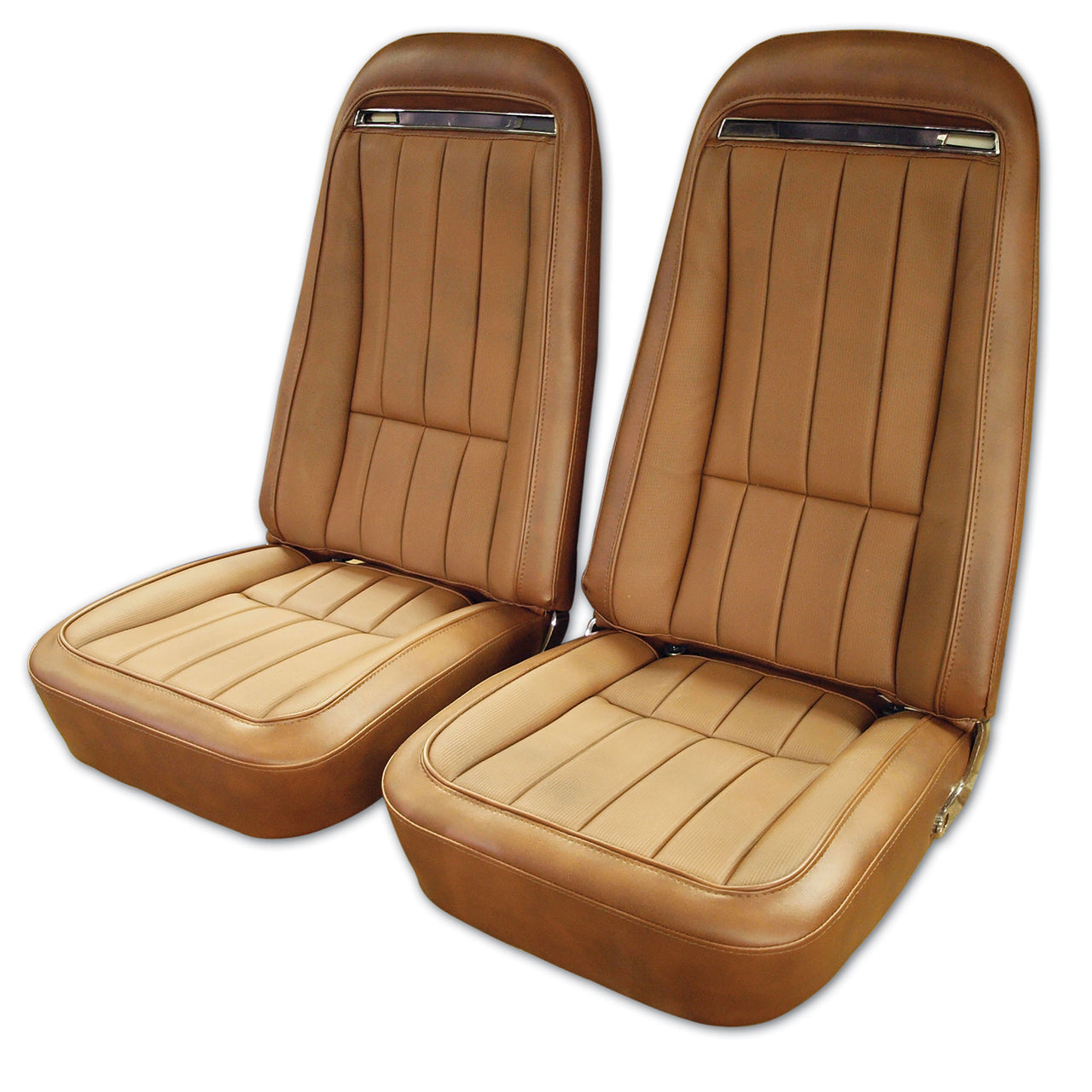 1973-1973 Corvette Mounted Seats Dark Saddle "Leather-Like" Vinyl With Shoulder Harness-421323MS-Corvette-Store-Online