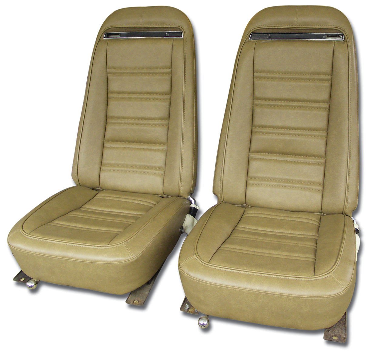 1973-1974 Corvette Mounted Seats Medium Saddle "Leather-Like" Vinyl With Shoulder Harness-421351MS-Corvette-Store-Online