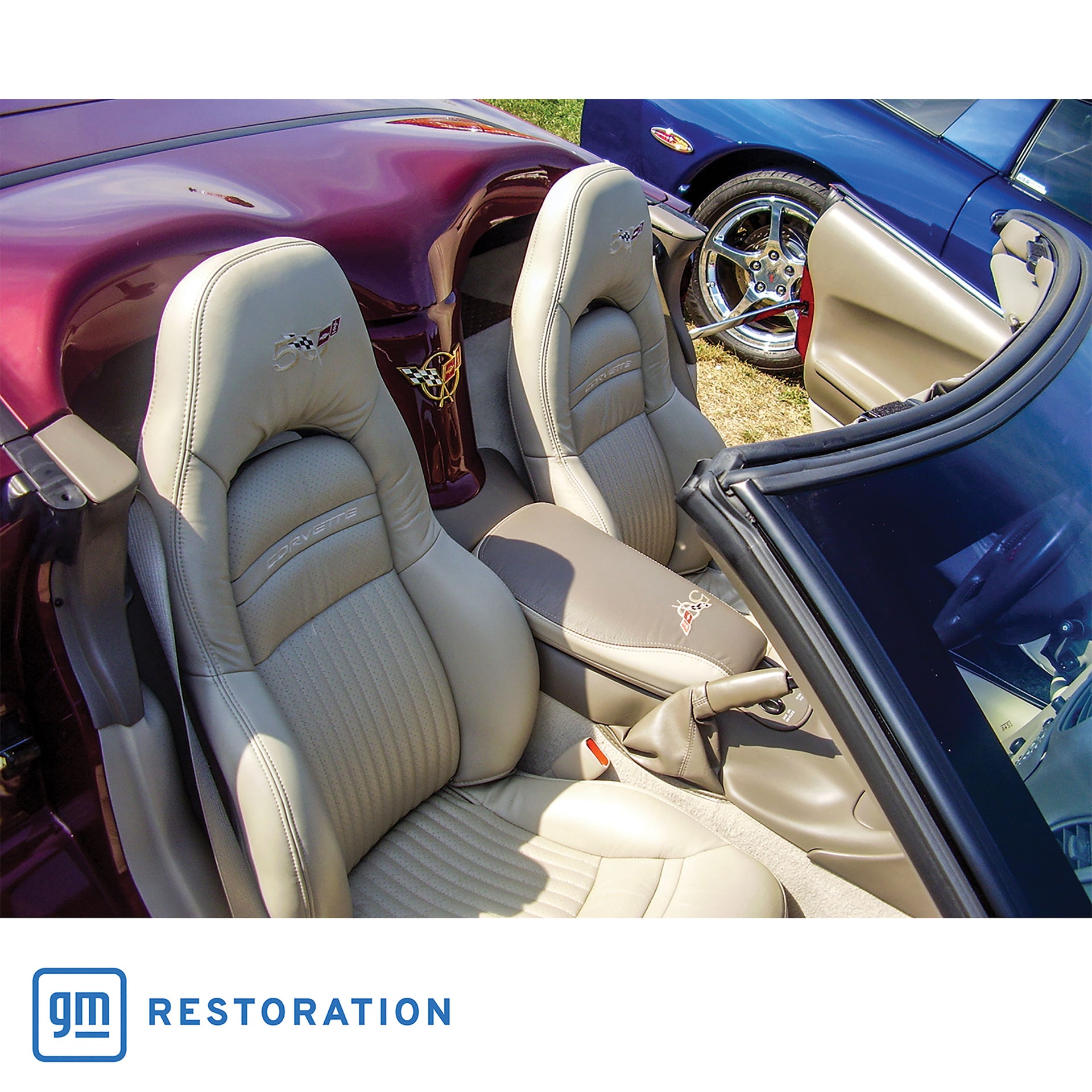 2003-2003 Corvette 100% Leather Sport Seat Covers - 50th Anniversary Shale-422494-Corvette-Store-Online