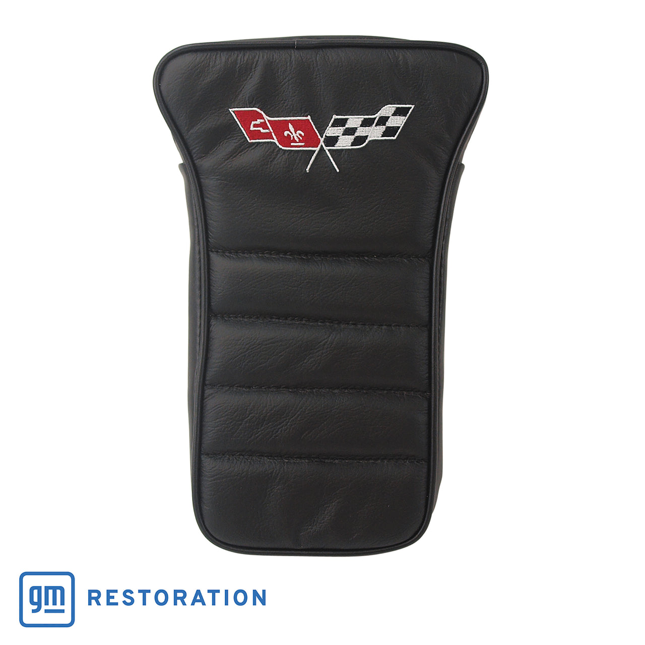 1979-1981 Corvette Center Armrest With Embroidered C3 Cross Flags - Black-425020E-Corvette-Store-Online