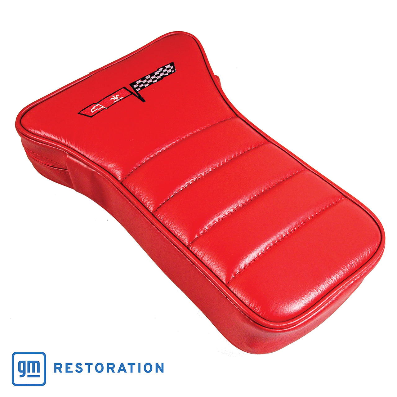 1979-1981 Corvette Center Armrest With Embroidered C3 Cross Flags - Red-425024E-Corvette-Store-Online