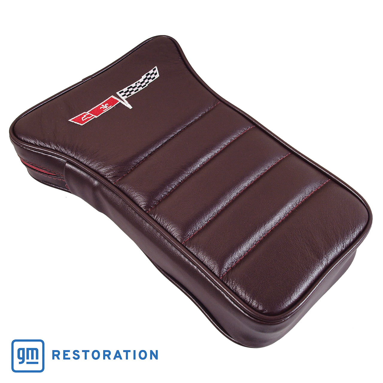 1980-1980 Corvette Center Armrest With Embroidered C3 Cross Flags - Claret-425036E-Corvette-Store-Online