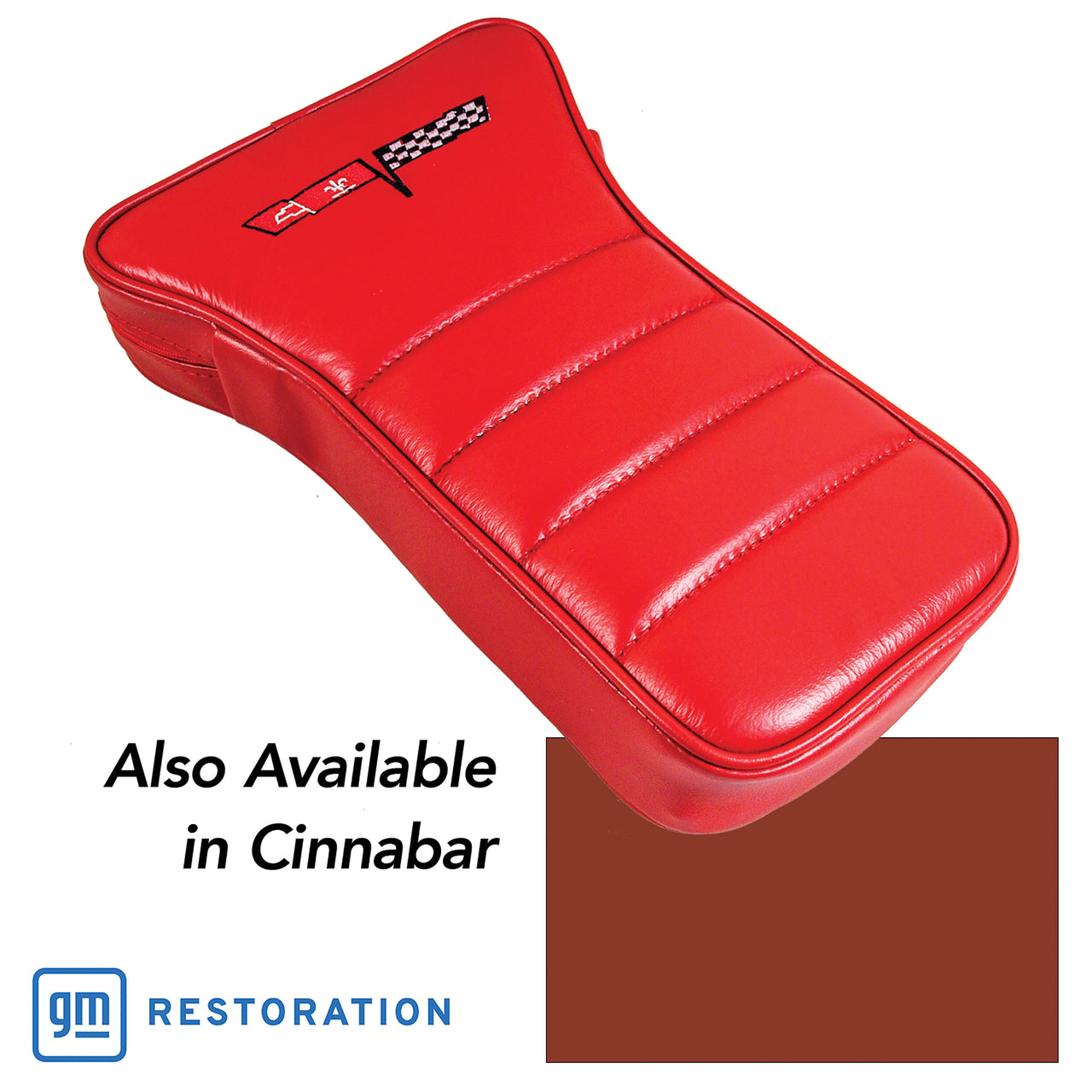 1981-1981 Corvette Center Armrest With Embroidered C3 Cross Flags - Cinnabar-425039E-Corvette-Store-Online