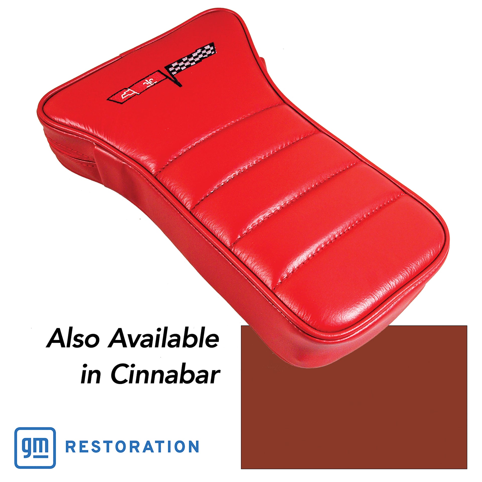 1981-1981 Corvette Center Armrest With Embroidered C3 Cross Flags - Cinnabar-425039E-Corvette-Store-Online