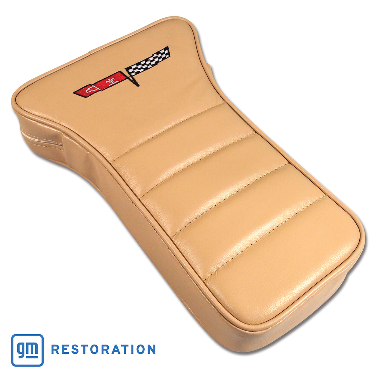 1979-1980 Corvette Center Armrest With Embroidered C3 Cross Flags - Doeskin-425050E-Corvette-Store-Online