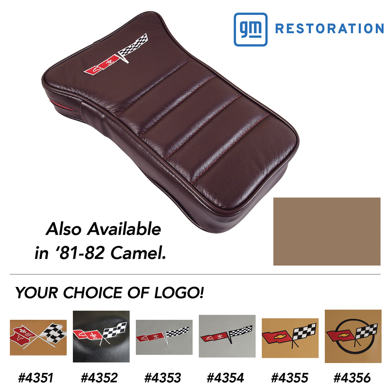 1981-1982 Corvette Center Armrest With Embroidered C3 Cross Flags - Camel-425058E-Corvette-Store-Online
