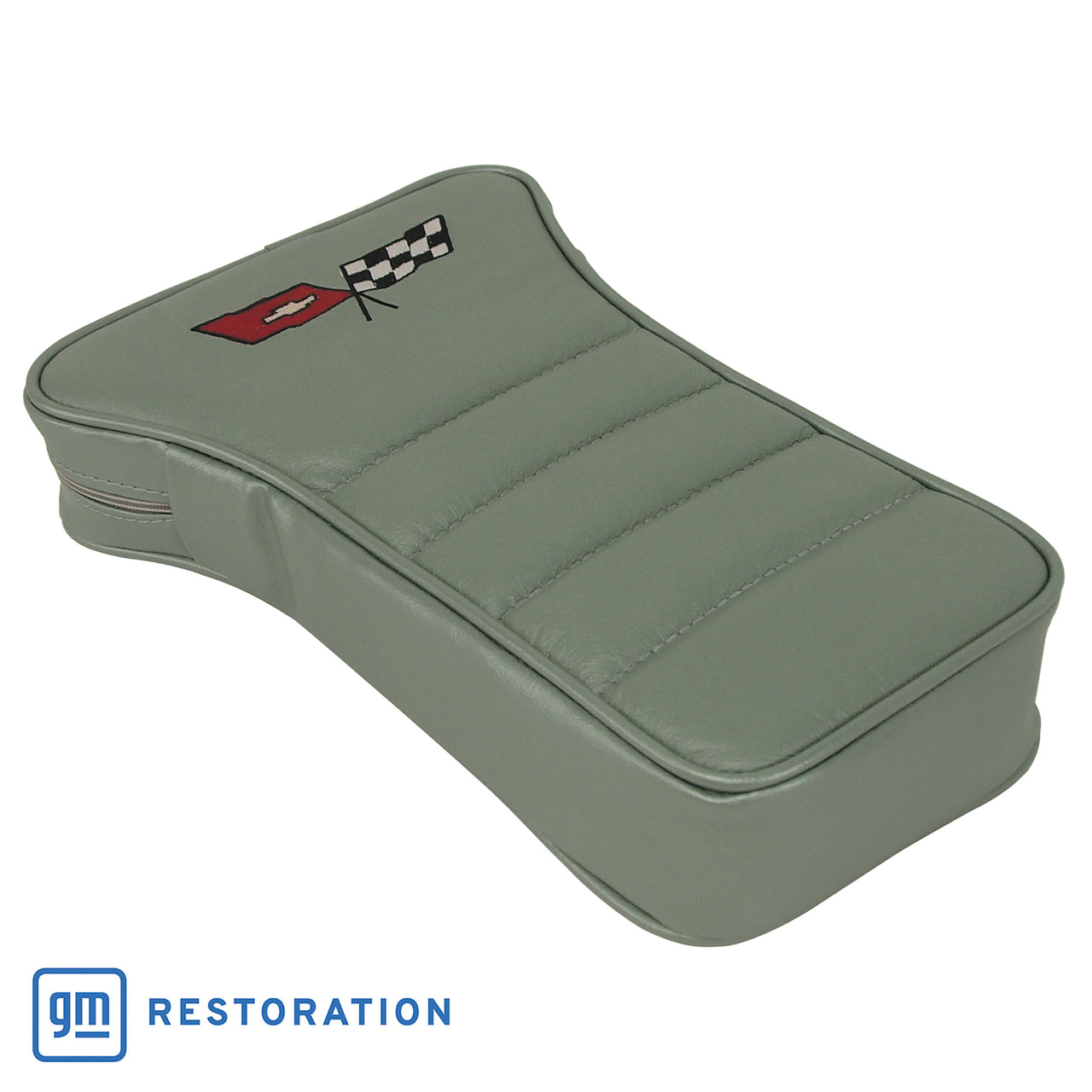 1982-1982 Corvette Center Armrest With Embroidered C3 Cross Flags - Silvergreen-425059E-Corvette-Store-Online