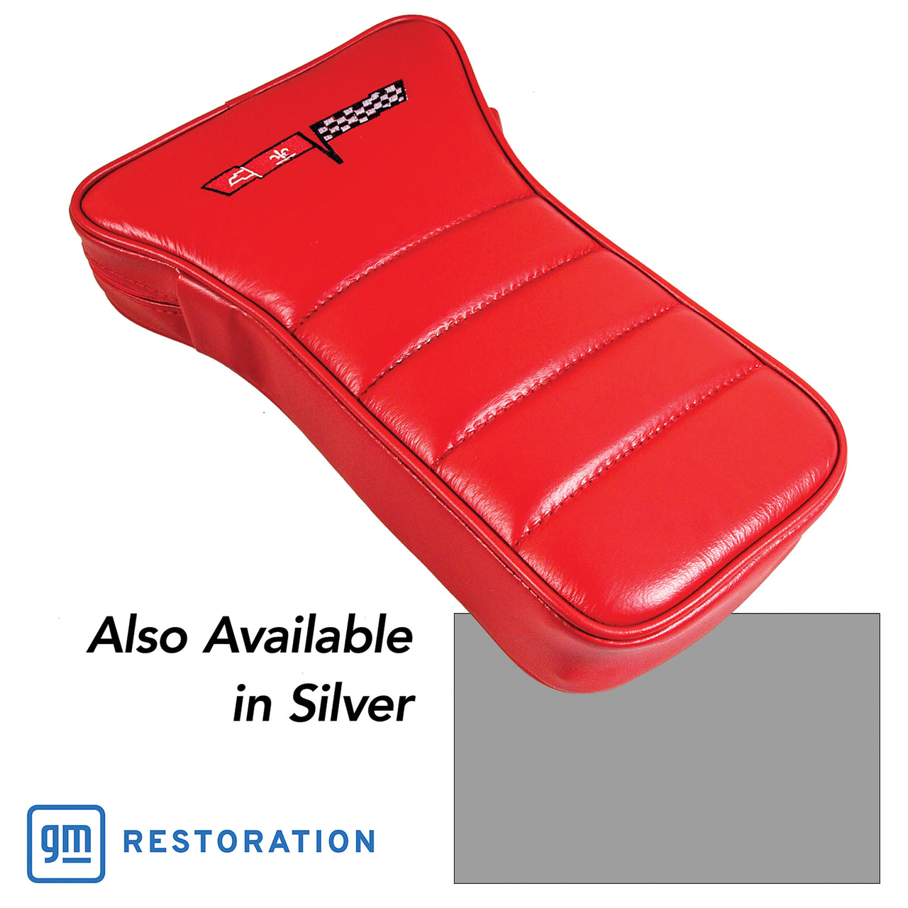 1981-1981 Corvette Center Armrest With Embroidered C3 Cross Flags - Silver-425064E-Corvette-Store-Online