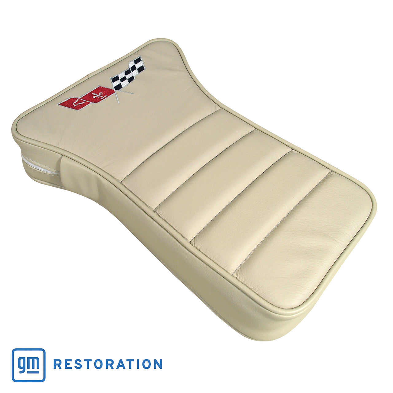 1979-1980 Corvette Center Armrest With Embroidered C3 Cross Flags - Oyster-425066E-Corvette-Store-Online