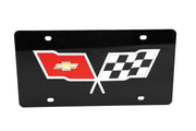 1953-1982 Corvette Front License Plate Black W/Mirrored Cross Flags Logo-42527-Corvette-Store-Online