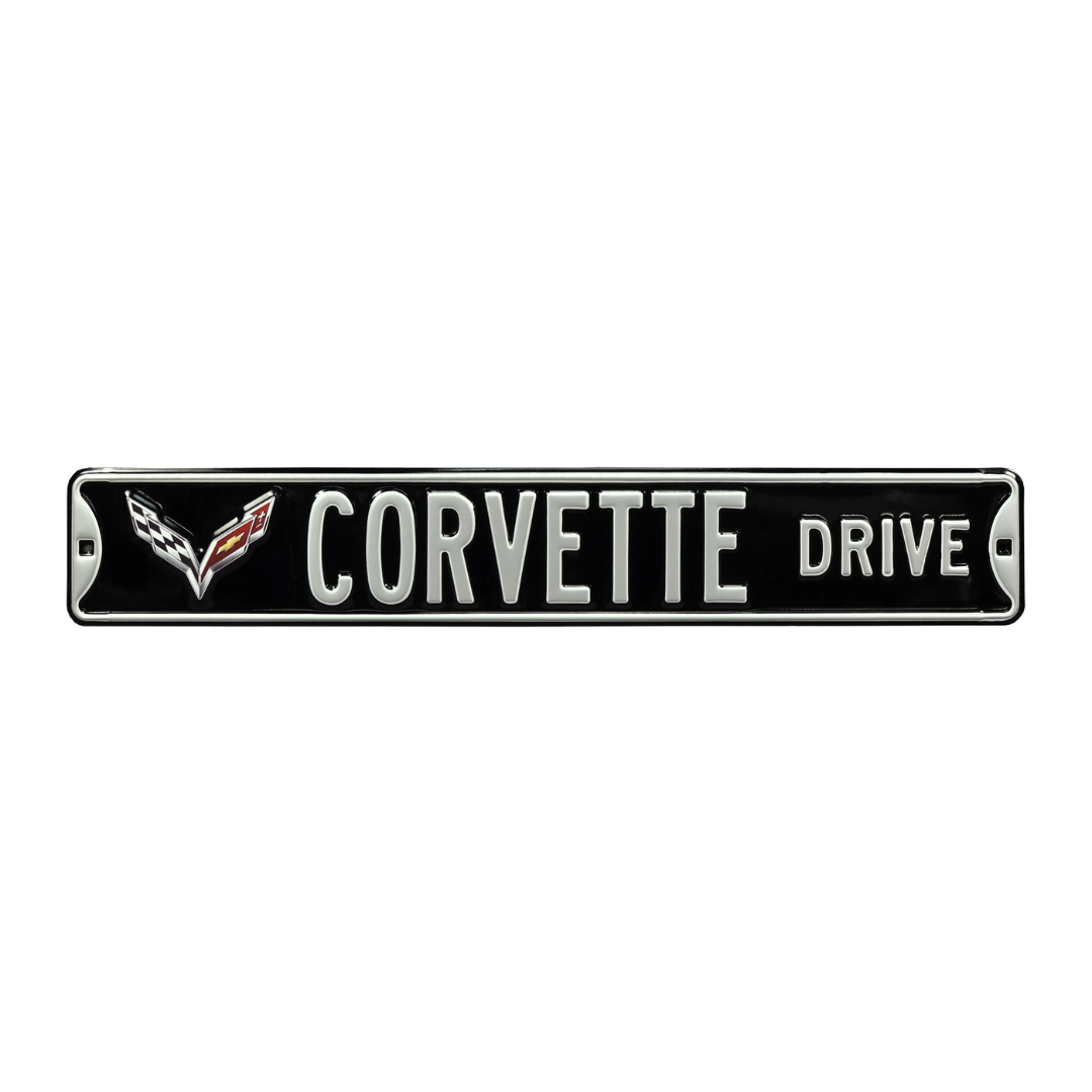 C7 Corvette Drive Black Steel Sign