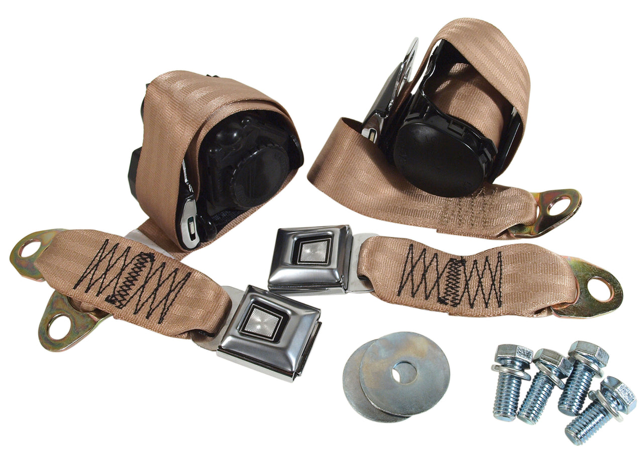 1974-1977 Corvette Tan Lap & Shoulder Seat Belts - Single Retractor-43185-Corvette-Store-Online