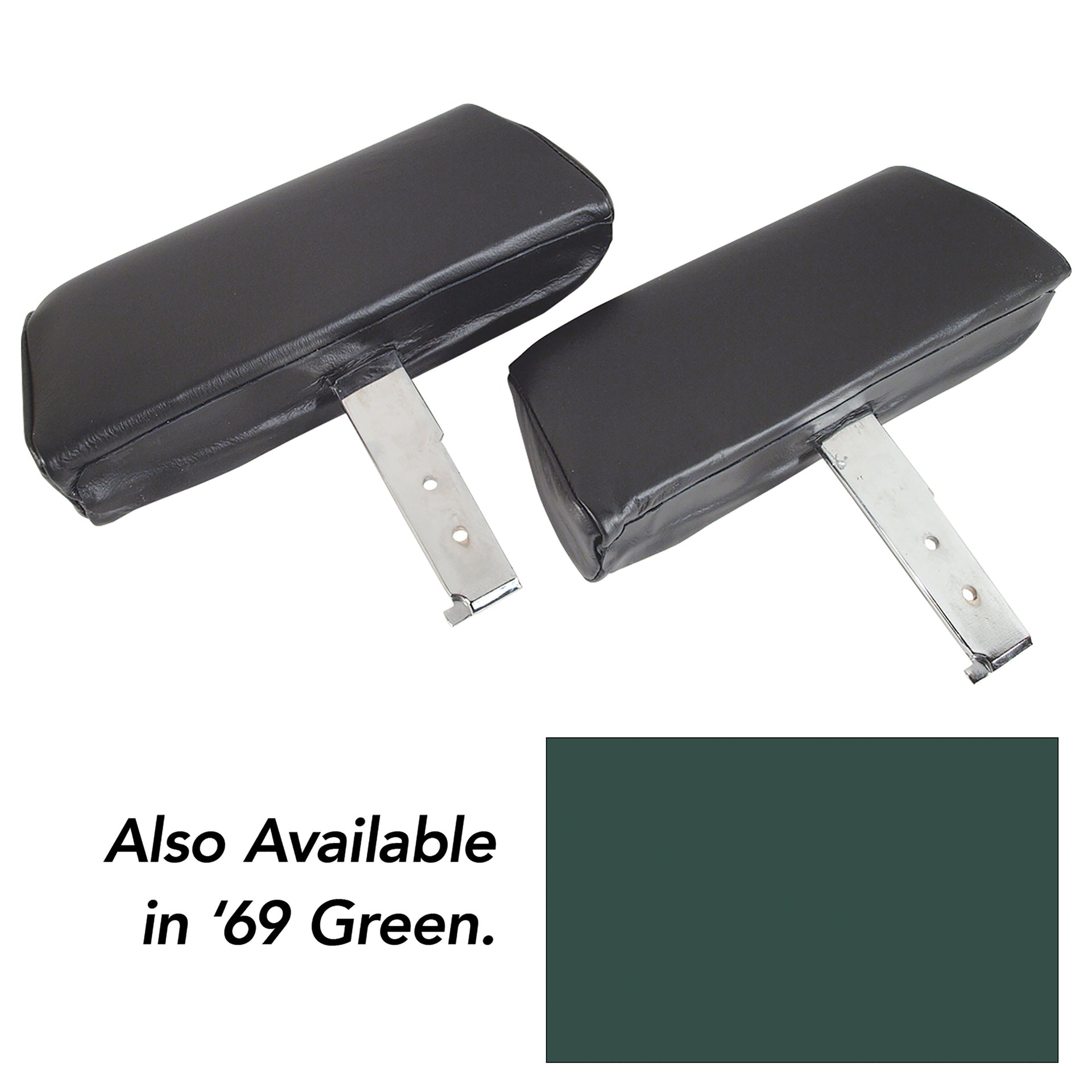 1969-1969 Corvette Headrests Green Complete W/Leather Covers-432614-Corvette-Store-Online
