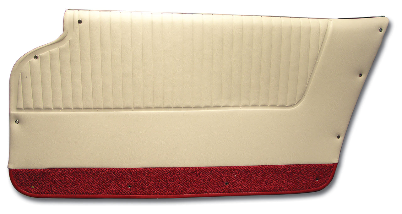 1964-1964 Corvette Door Panels White W/Red Carpet - Convertible - W/Felt-4371Z2-Corvette-Store-Online