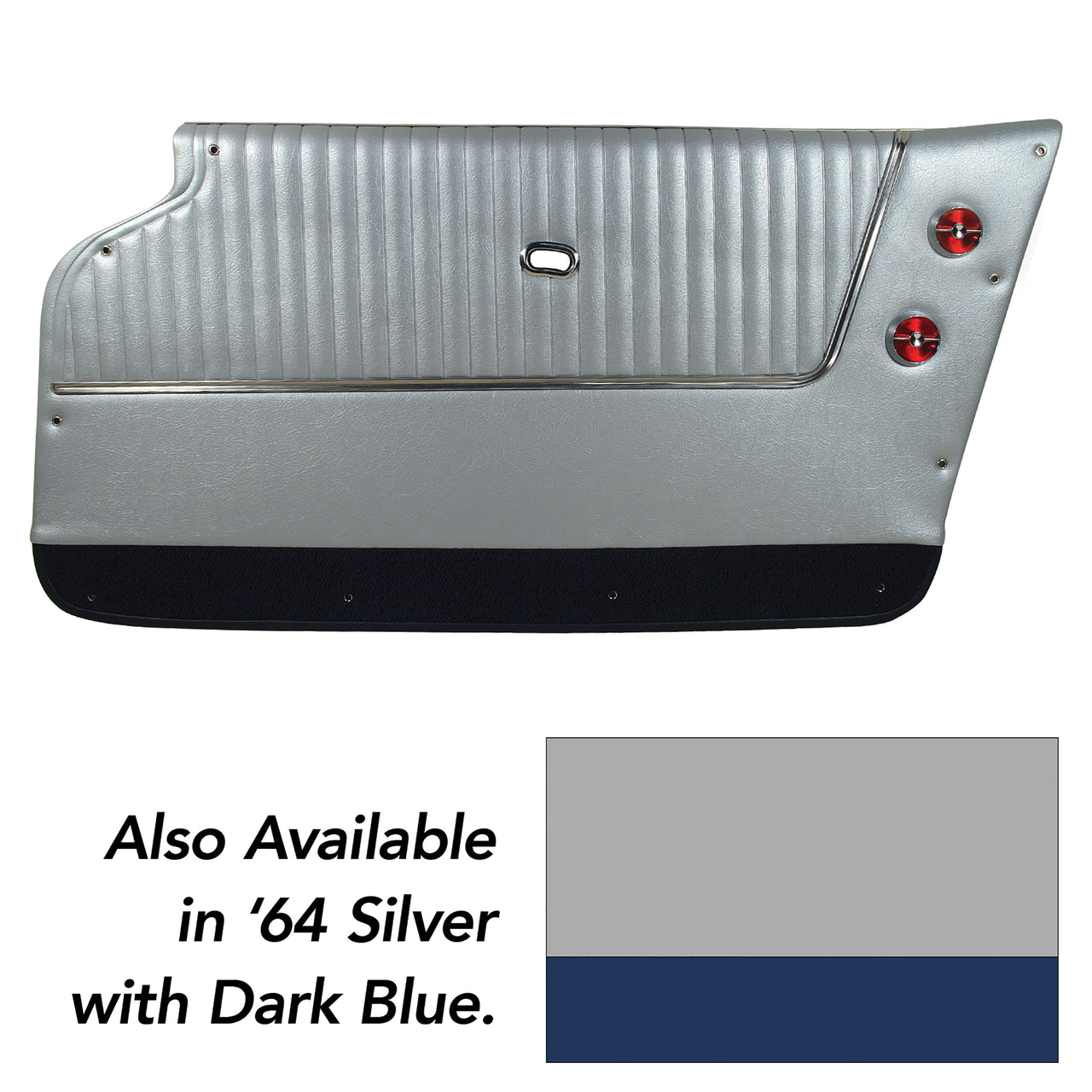 1964-1964 Corvette Door Panels Silver W/Dk Blue Carpet - Convertible - W/Trim-4373Z4-Corvette-Store-Online