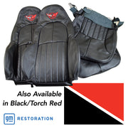 1997-2004 Corvette 100% Leather Standard Seat Covers W/Crossflag Logo - Black & Torch Red-43863E-Corvette-Store-Online