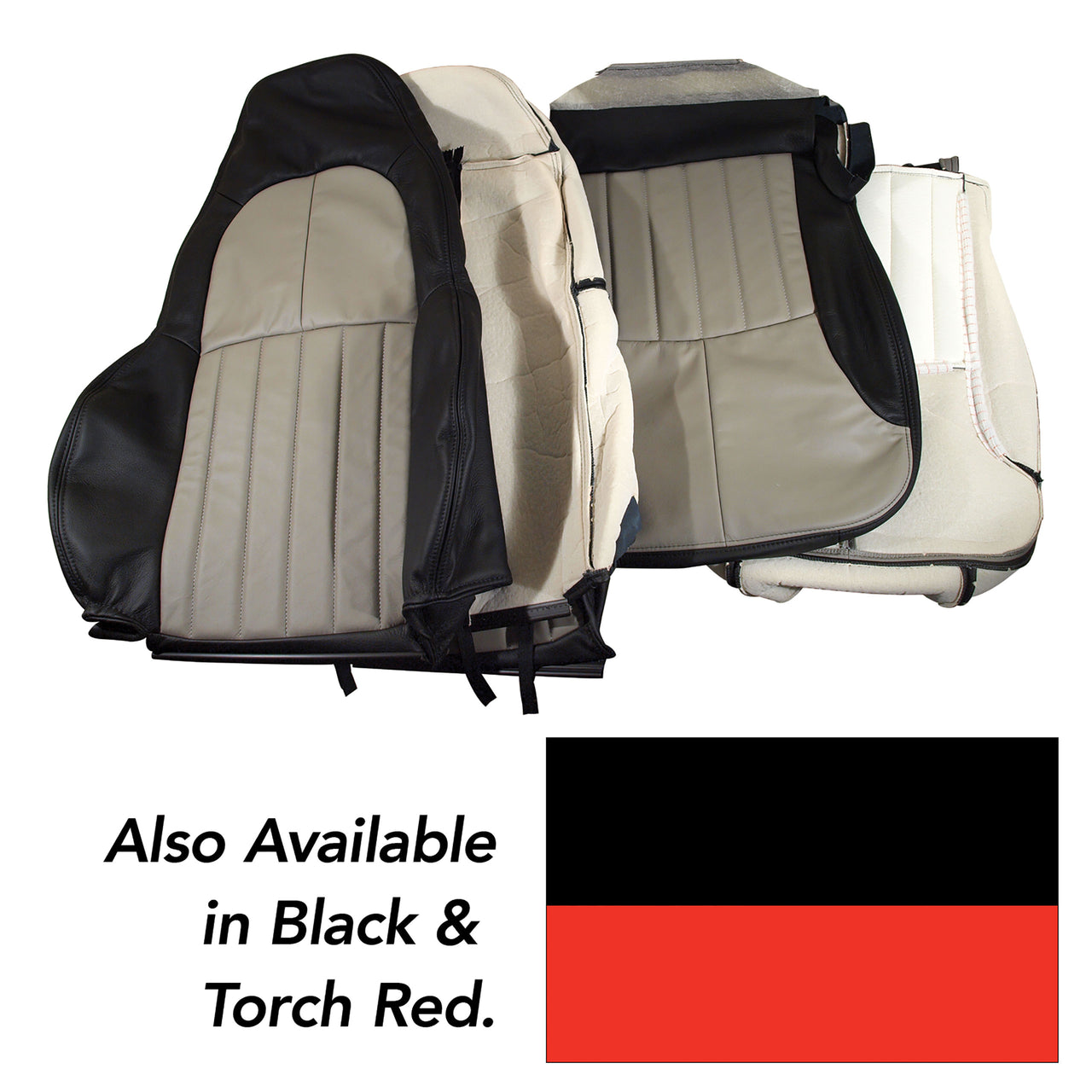 1997-2004 Corvette 100% Leather Standard Seat Covers - Black & Torch Red-43863-Corvette-Store-Online