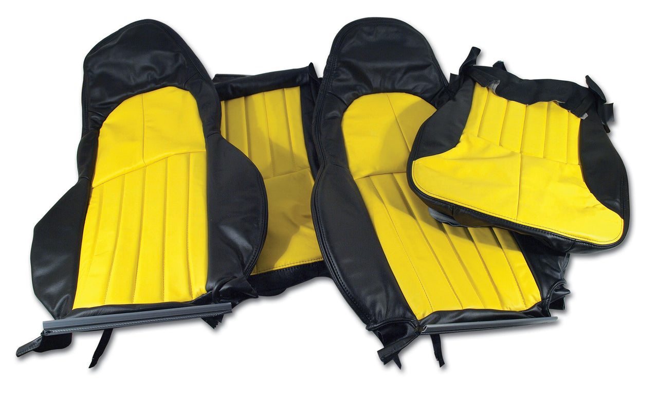 1997-2004 Corvette 100% Leather Standard Seat Covers - Black & Yellow-43864-Corvette-Store-Online