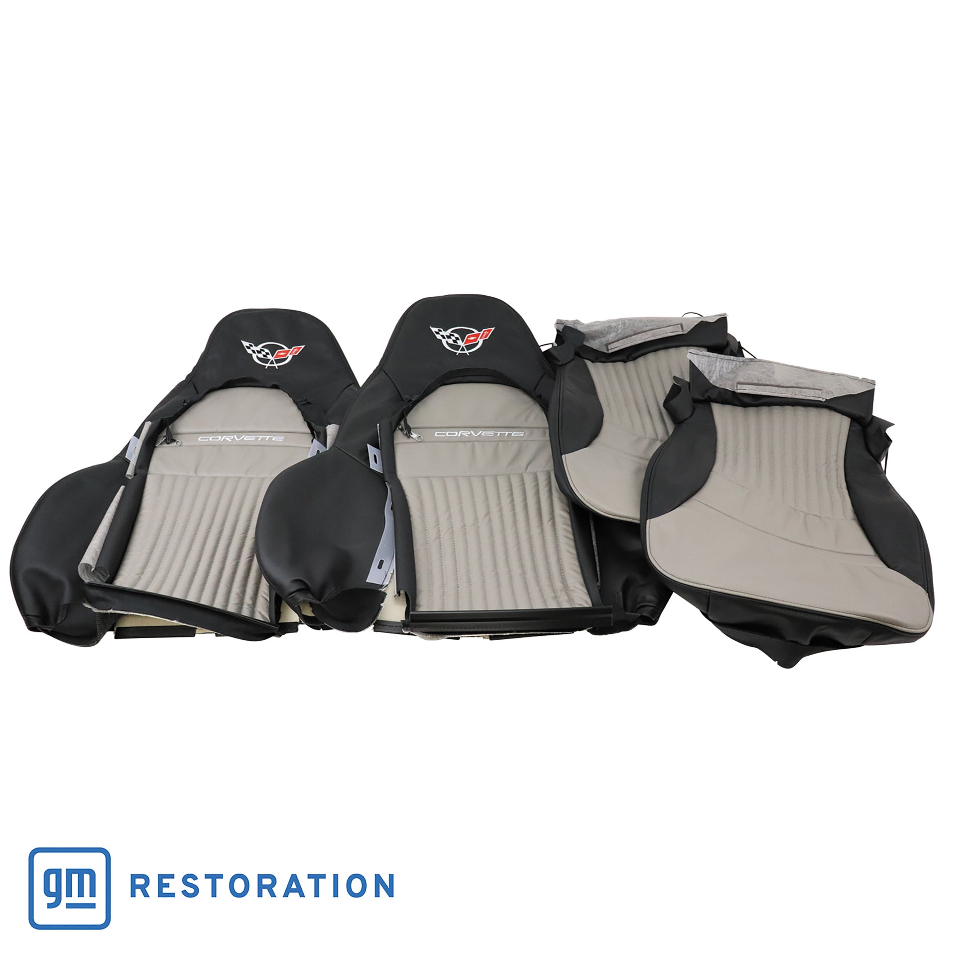 1997-2004 Corvette 100% Leather Sport Seat Covers W/Crossflag Logo - Black & Gray-43871E-Corvette-Store-Online