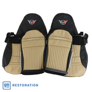 1997-2004 Corvette 100% Leather Sport Seat Covers W/Crossflag Logo - Black & Oak-43872E-Corvette-Store-Online
