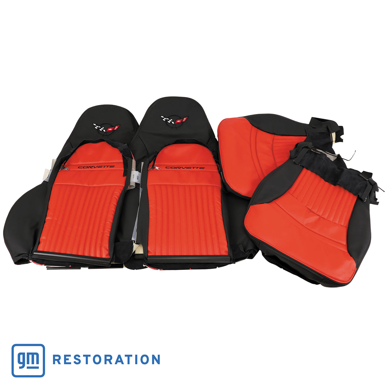 1997-2004 Corvette 100% Leather Sport Seat Covers W/Crossflag Logo - Black & Torch Red-43873E-Corvette-Store-Online